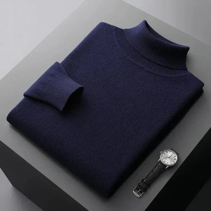Modern men's clothing: a versatile slim fit turtleneck sweater, perfect for casual wear & smart winter outfits.