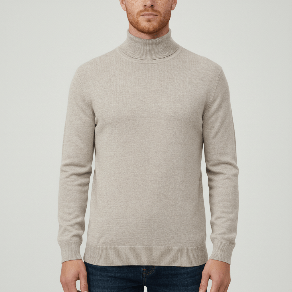 Versatile men's slim-fit turtleneck sweater, Toby, for smart and casual occasions.