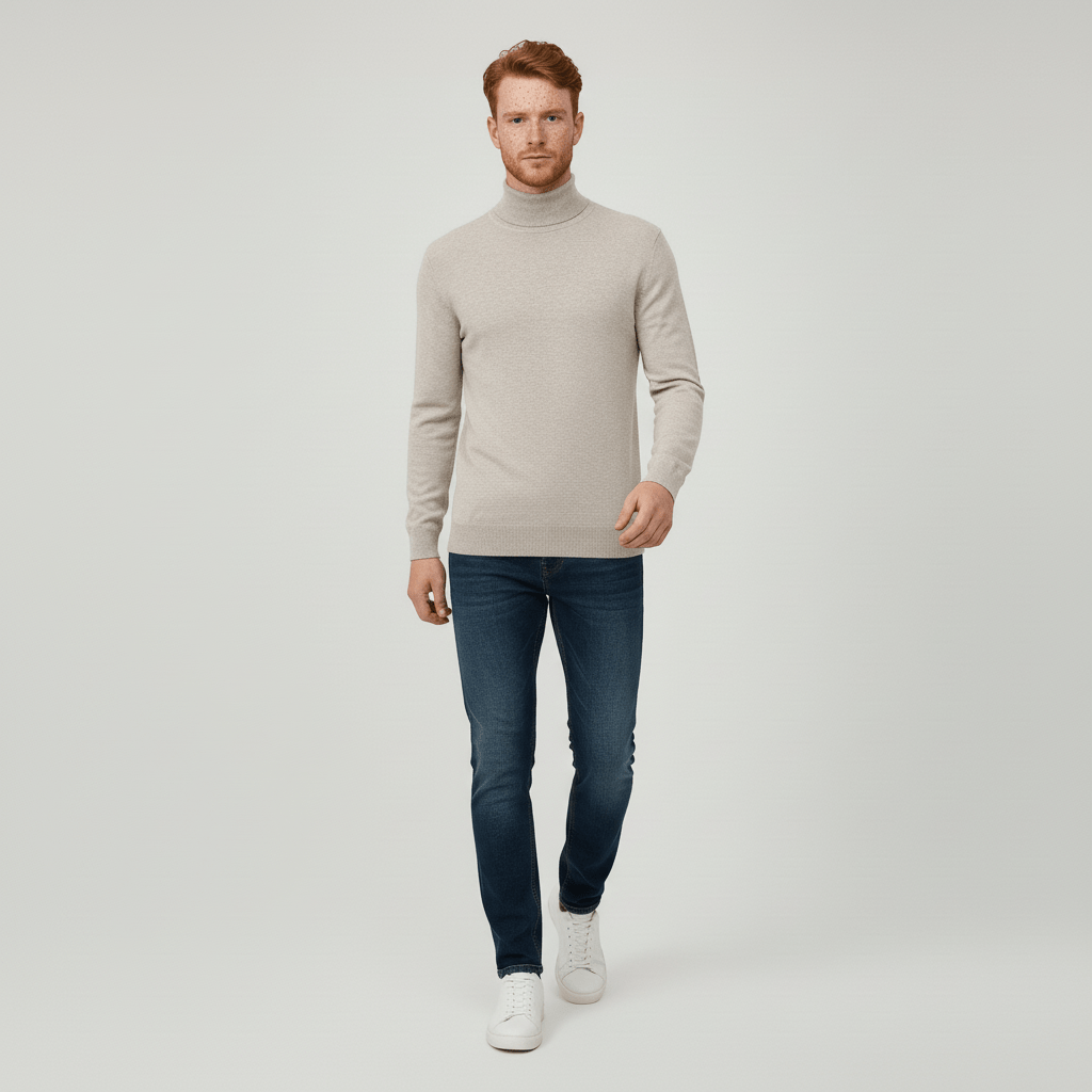 Elegant men's Toby slim-fit turtleneck sweater for smart casual & office wear.
