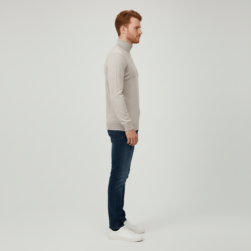 Cozy men's slim-fit turtleneck sweater, Toby, ideal for modern winter fashion.