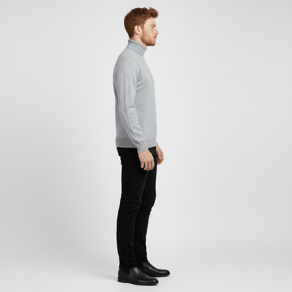 Stylish men's slim-fit turtleneck sweater, Toby, a versatile layering piece.