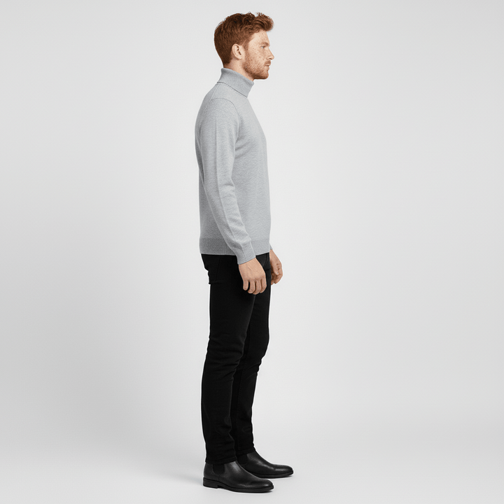 Stylish men's slim-fit turtleneck sweater, Toby, a versatile layering piece.