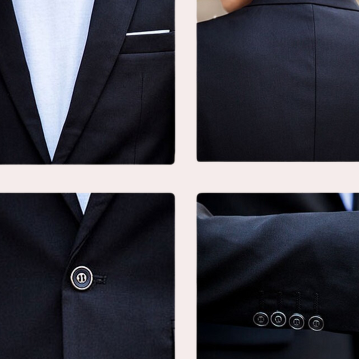 Professional men's slim fit two-piece suit. Achieve an elegant, sophisticated look for any formal or business occasion.