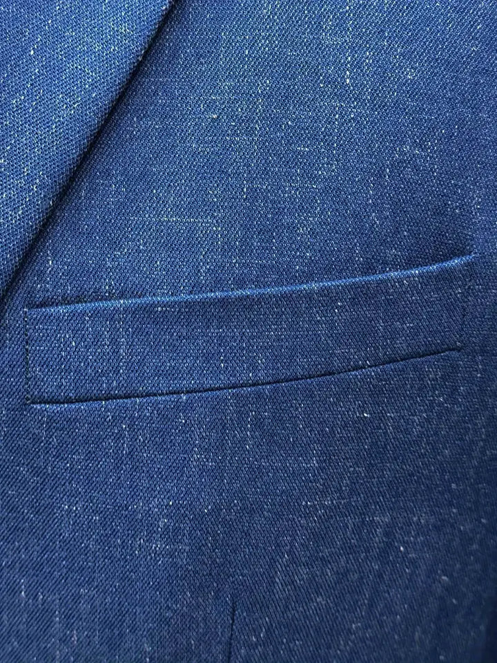 Comfortable & elegant men's slim fit two-piece suit, including a classic blazer & trousers, for formal wear.