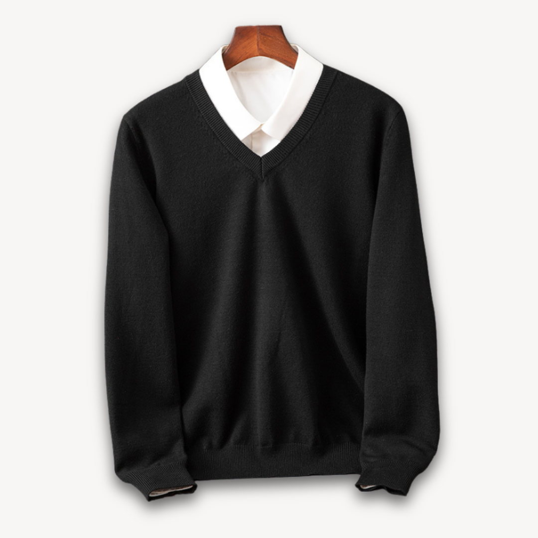 Men's slim fit V-neck sweater for versatile layering and modern effortless style.
