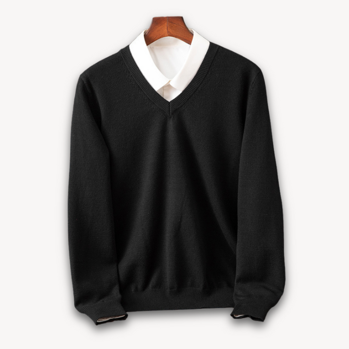 Men's slim fit V-neck sweater for versatile layering and modern effortless style.