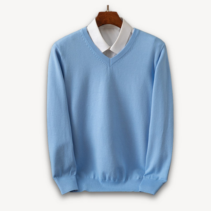Men's slim fit V-neck sweater, long sleeve. Versatile for casual, business casual, and layering.