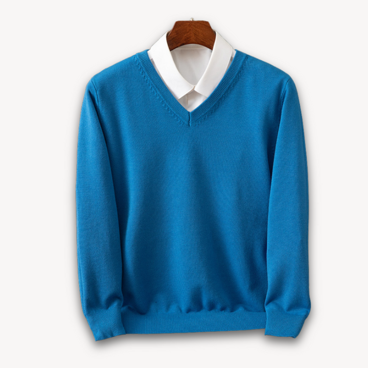 Stylish men's slim fit V-neck sweater, long sleeve, perfect for business casual or daily wear.