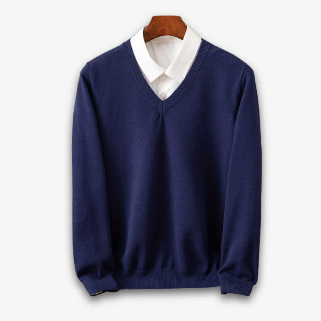 Effortless men's slim fit V-neck sweater, a versatile long sleeve staple for any occasion.