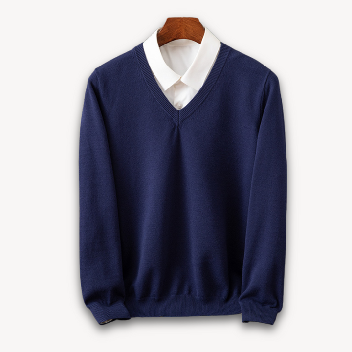Effortless men's slim fit V-neck sweater, a versatile long sleeve staple for any occasion.