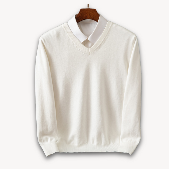 Comfortable men's slim fit V-neck sweater with long sleeves, offering versatile style for modern men.