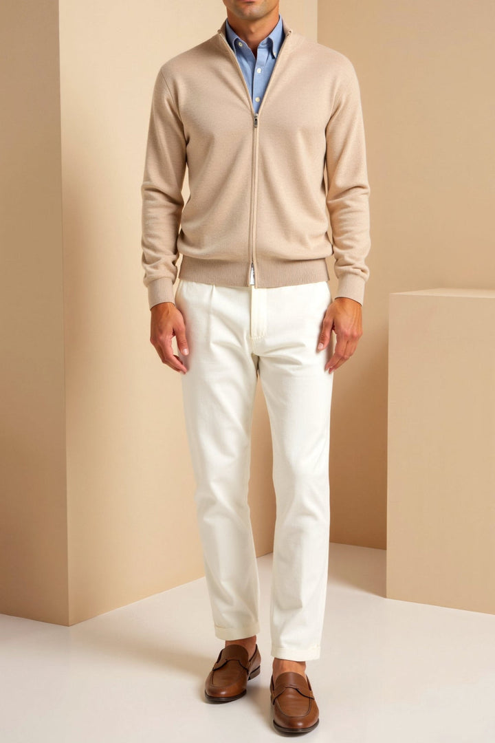 Men's modern slim fit zip jacket with a stand collar. This comfortable and lightweight outerwear is stylish.