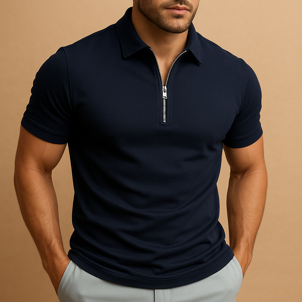 Short sleeve men's slim fit zip neck polo, a versatile top for everyday wear and men's fashion.
