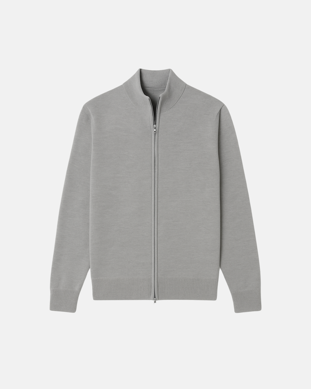 Men's slim fit zip-up jacket with stand-up collar. Modern casual outerwear for men.