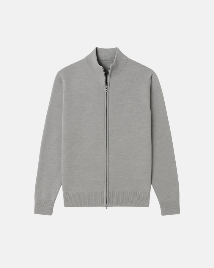Men's slim fit zip-up jacket with stand-up collar. Modern casual outerwear for men.