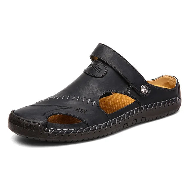 Secure fit men's slip-on sandals, closed-toe, adjustable, non-slip for active daily use.
