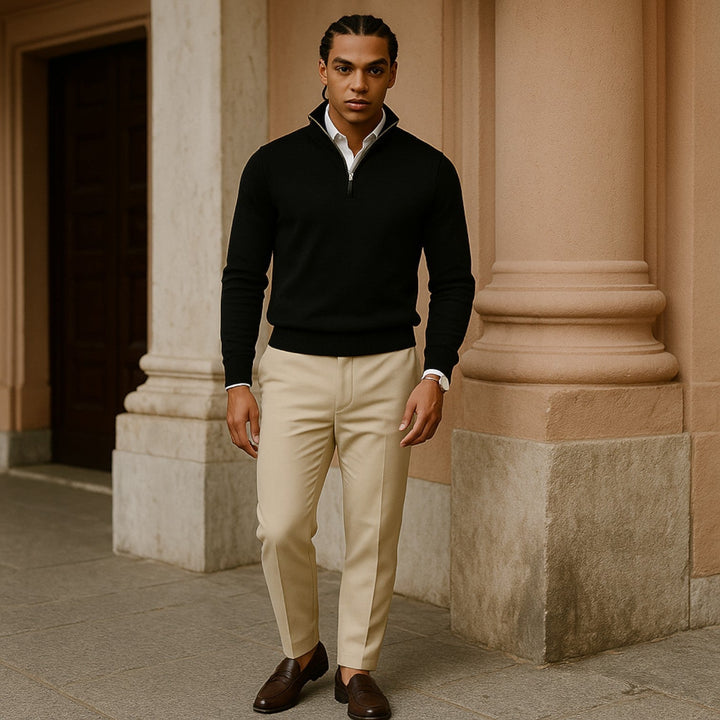 Stylish men's half-zip long-sleeve pullover, perfect all-season layer for casual wear.