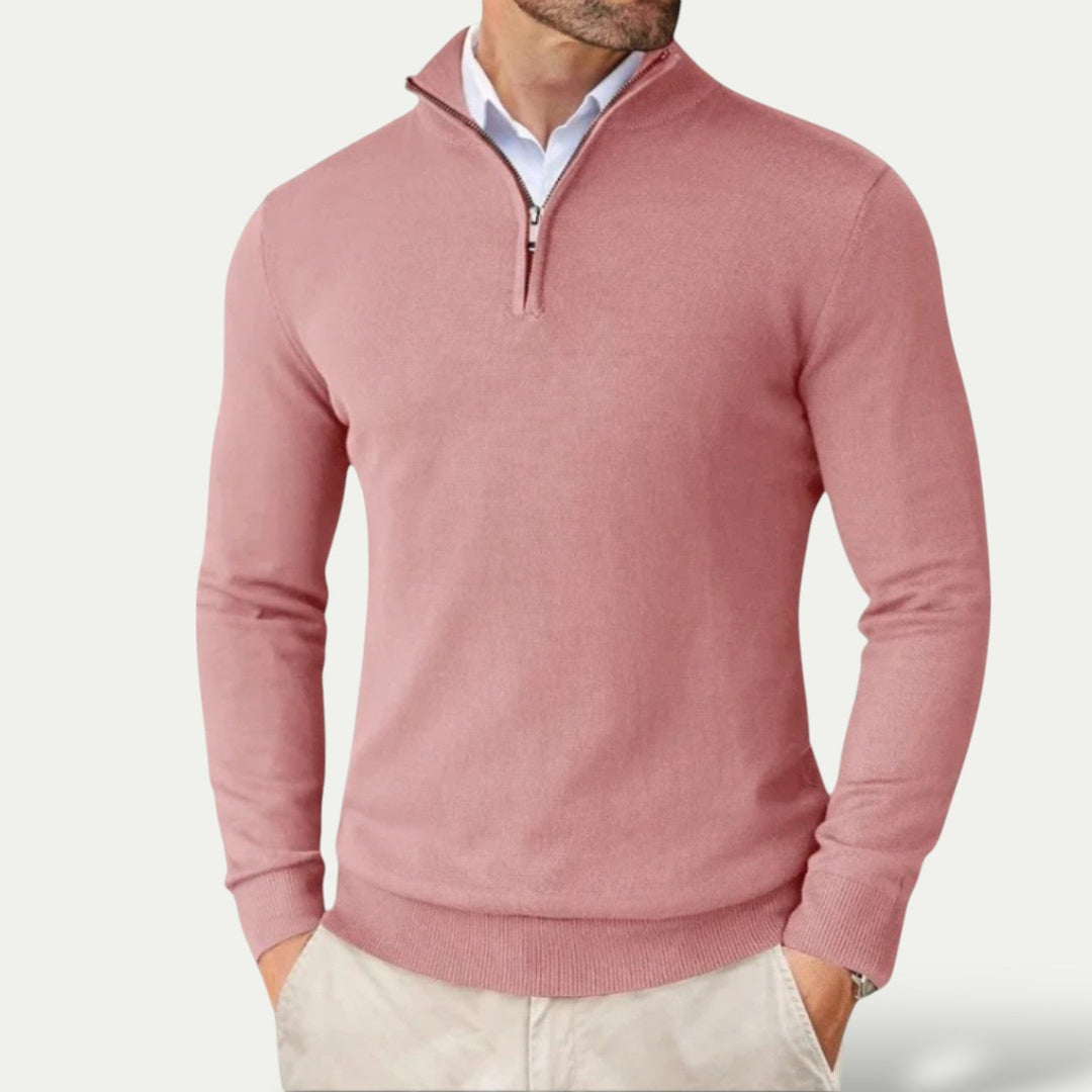 Comfortable men's half-zip pullover for smart casual layering. Ideal everyday long-sleeve top.