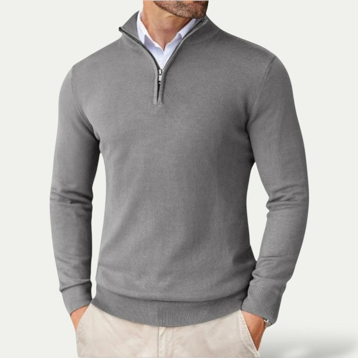 Men's half-zip pullover with elegant zipper, a comfortable and stylish long-sleeve for everyday wear.
