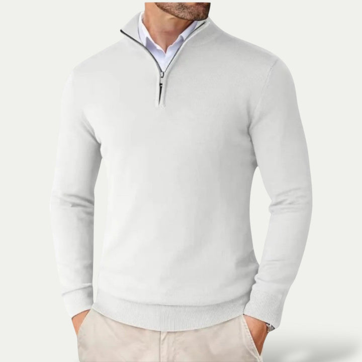 Soft men's all-season half-zip pullover, a comfortable long-sleeve layer for smart casual outfits.