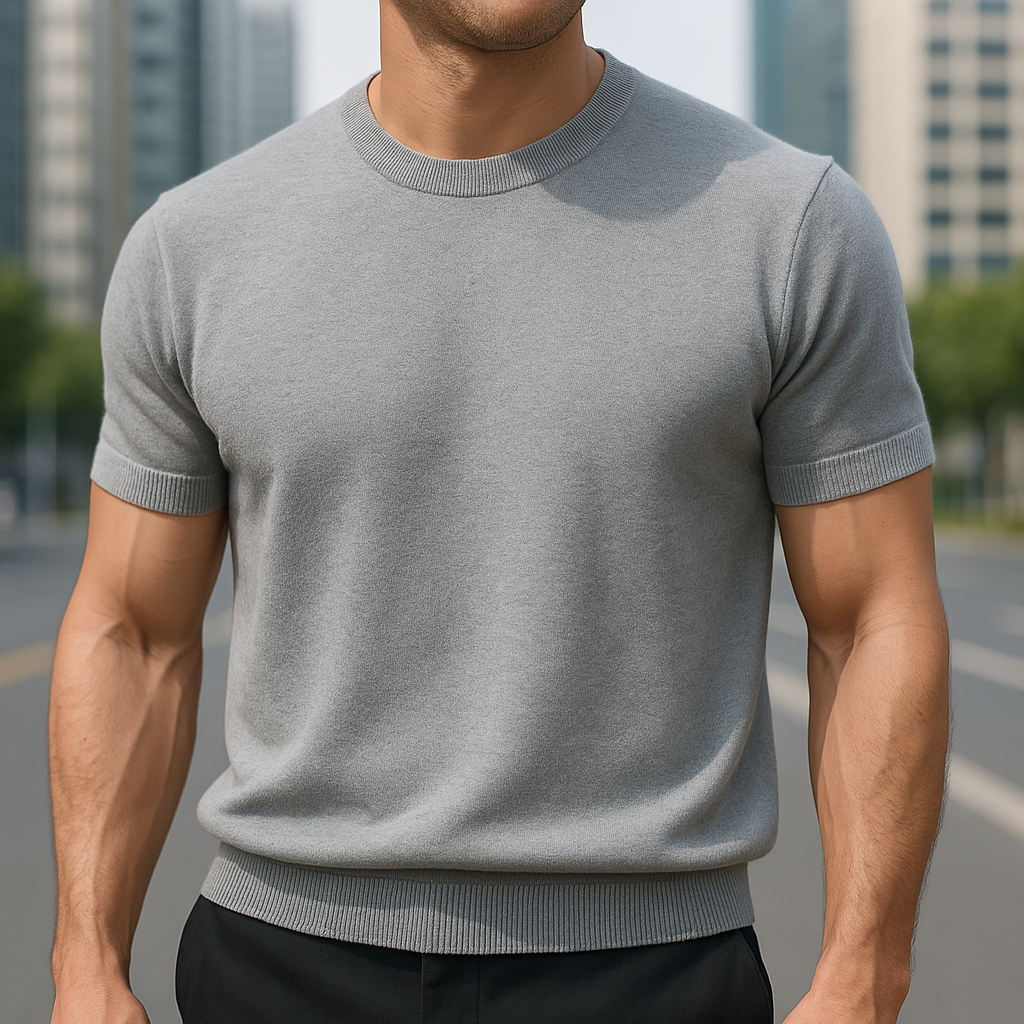 Comfortable men's knit t-shirt for smart casual style. Modern crew neck and short sleeve design.
