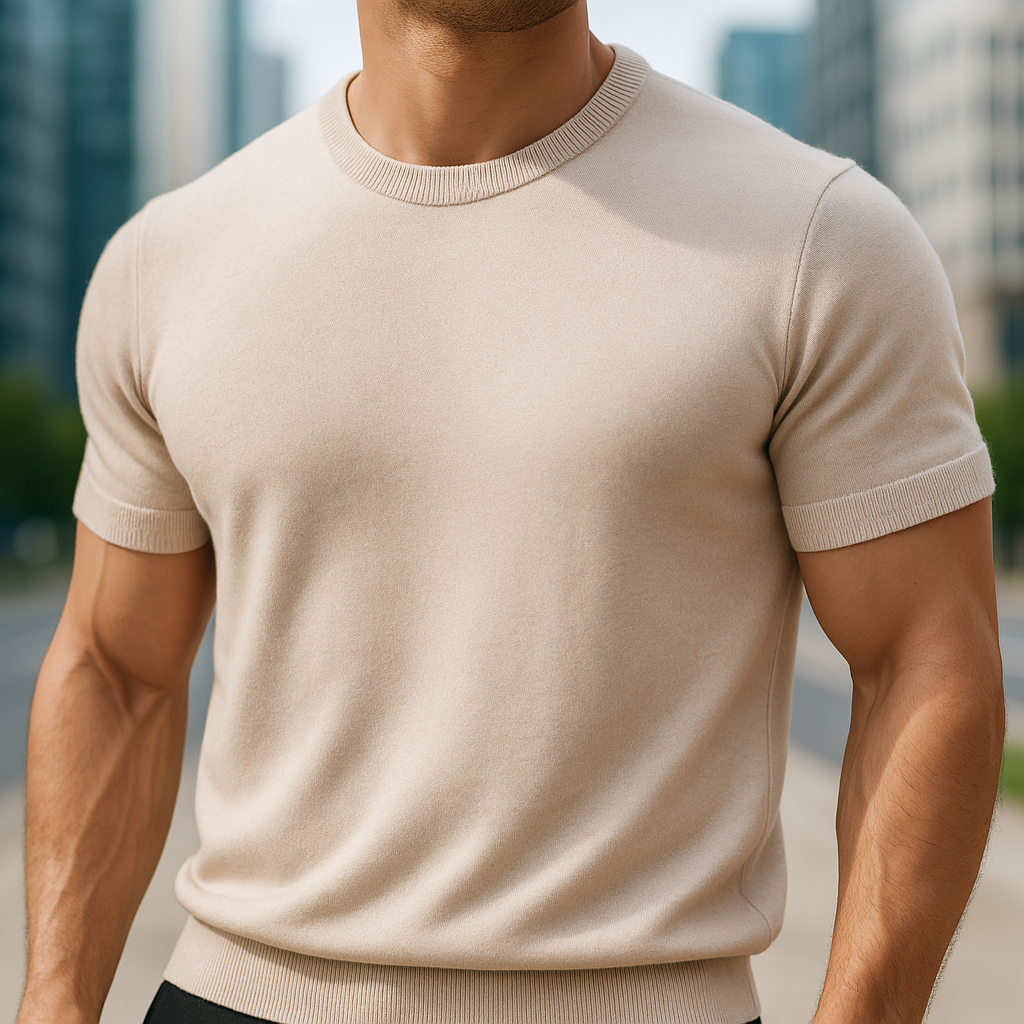 Men's knit t-shirt with tailored fit. Smart casual, comfortable, and versatile for modern everyday fashion.