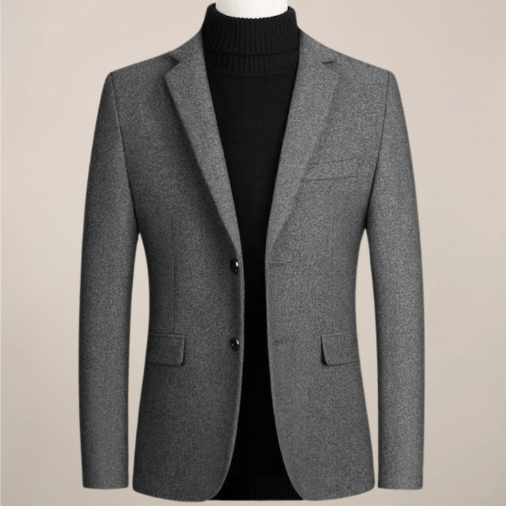 Modern men's smart casual blazer jacket. A stylish two-button tailored piece suitable for work, events, or daily wear.