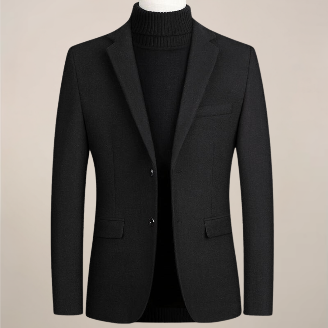 High-quality men's two-button blazer. Smart casual tailored jacket for professional office wear & stylish evening looks.