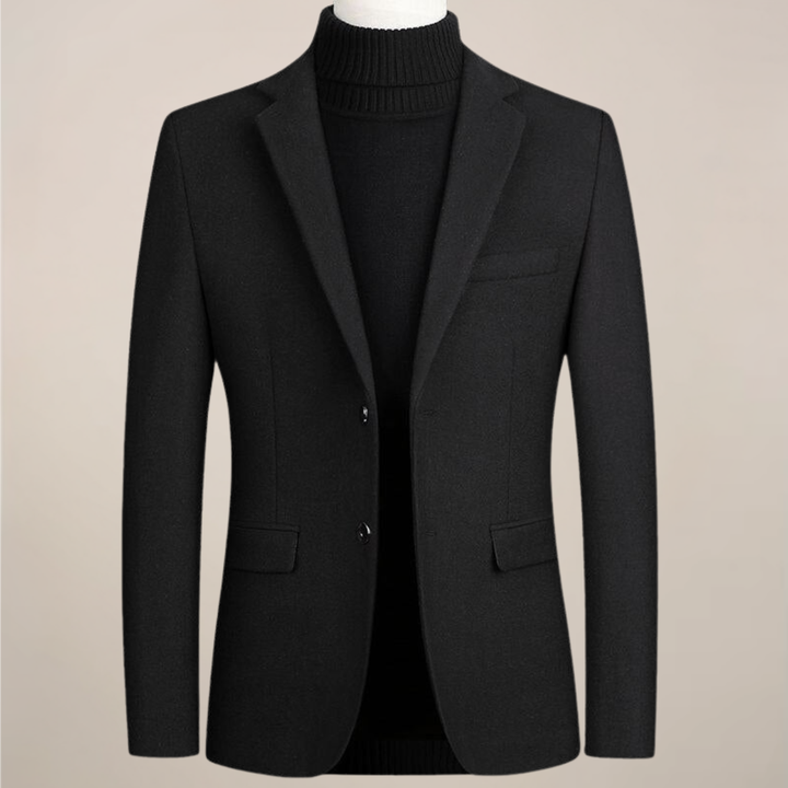 High-quality men's two-button blazer. Smart casual tailored jacket for professional office wear & stylish evening looks.