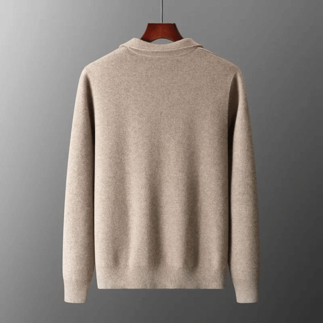 Versatile men's collared zip knit cardigan, perfect as a lightweight jacket or smart layering piece.