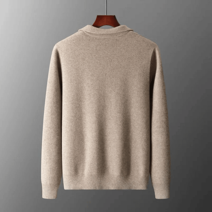 Versatile men's collared zip knit cardigan, perfect as a lightweight jacket or smart layering piece.