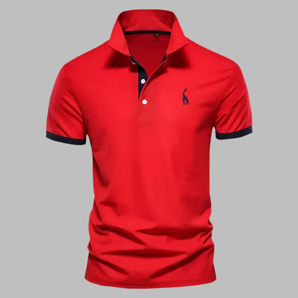 Stylish man in a smart casual contrast trim polo shirt, suitable for versatile men's fashion & comfort.