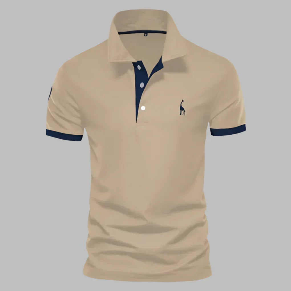 Back view of a comfortable Men's Smart Contrast Trim Polo Shirt, versatile short sleeve men's apparel.