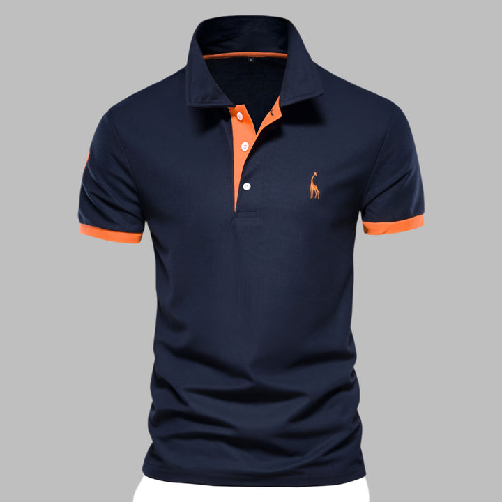 Flat lay of a new Men's Smart Contrast Trim Polo Shirt, showing its full design and short sleeves, versatile top.