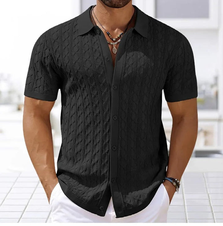 Stylish short sleeve men's polo, button-down collar, perfect smart casual choice for spring and summer.