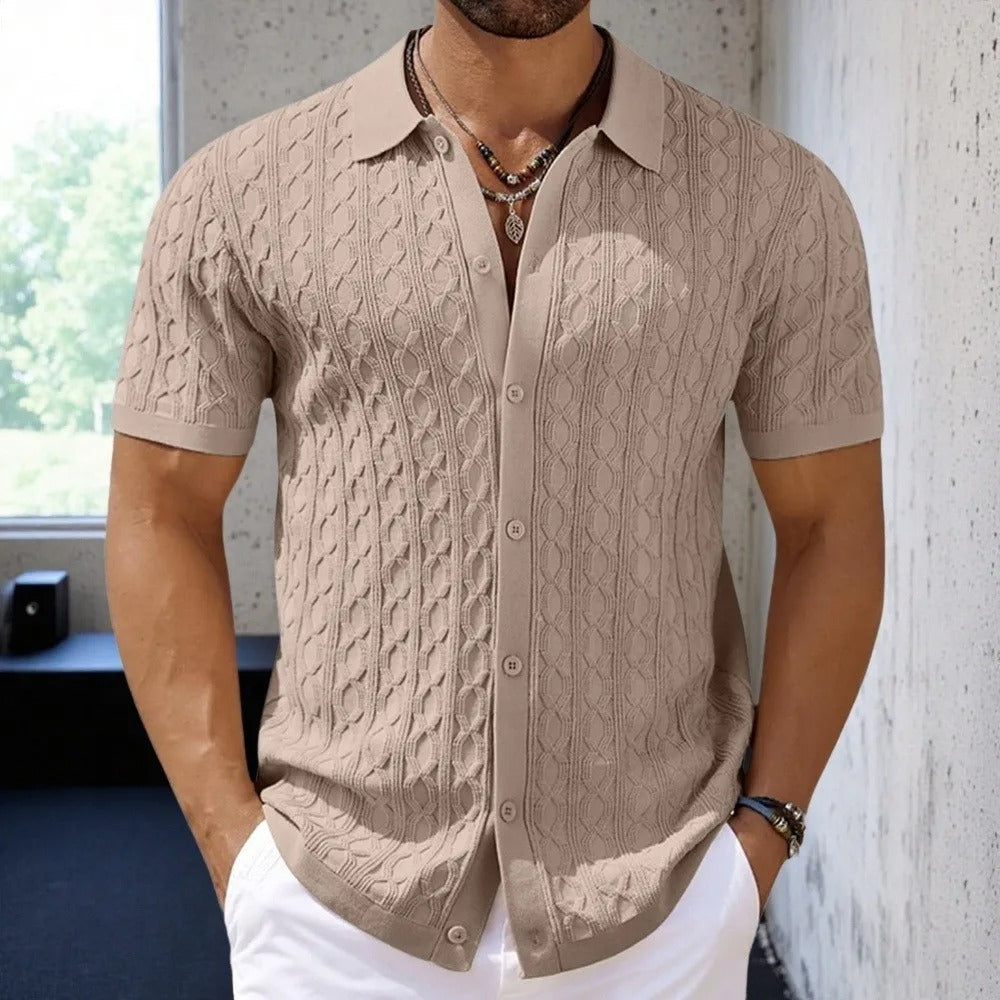 Elegant men's smart polo shirt, button-down collar, available in green, black & khaki. Men's fashion.