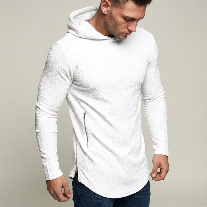 Men's active training hoodie with full zipper, a comfortable and stylish workout top for fitness.