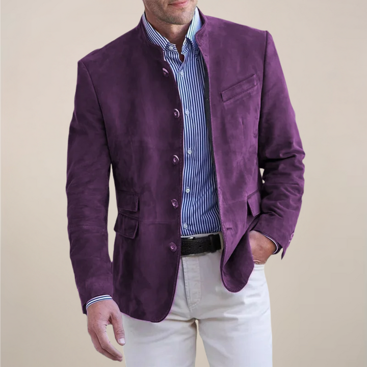 Smart casual men's stand collar blazer, a sophisticated jacket blending style and comfort for modern men.