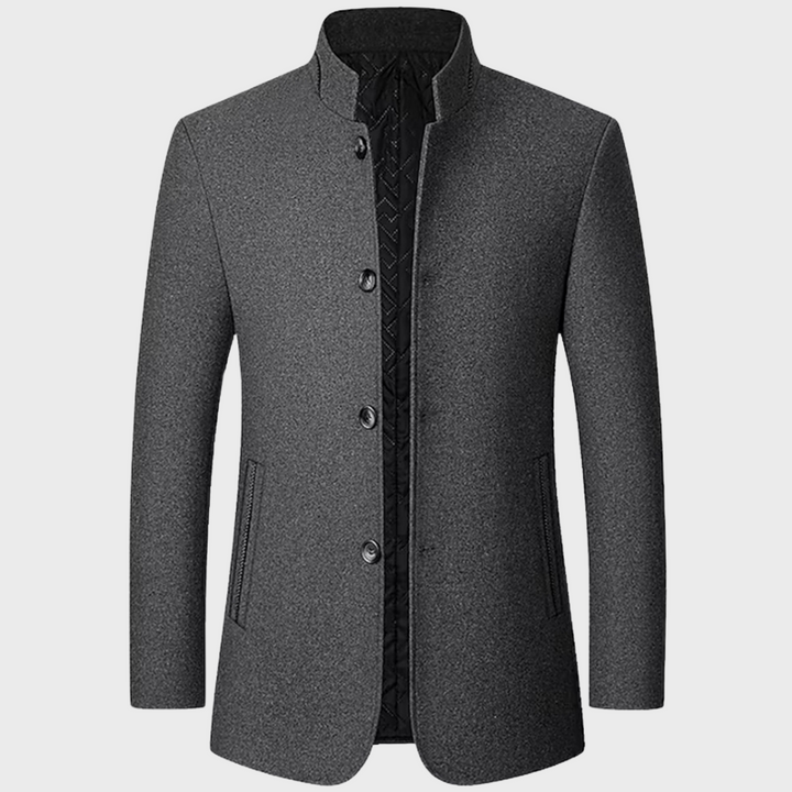 Men's stand collar business trench coat, perfect for stylish professional occasions and formal wear.