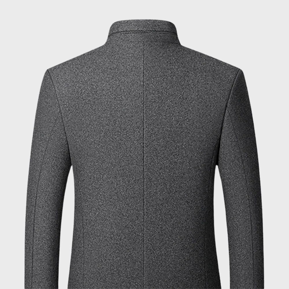 Versatile men's stand collar business coat; smart casual or formal, with practical side pockets.