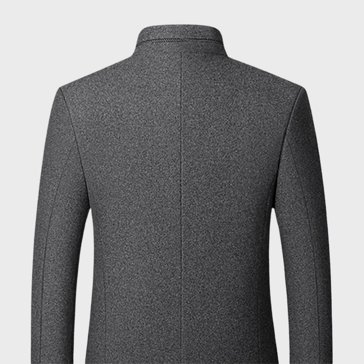 Versatile men's stand collar business coat; smart casual or formal, with practical side pockets.