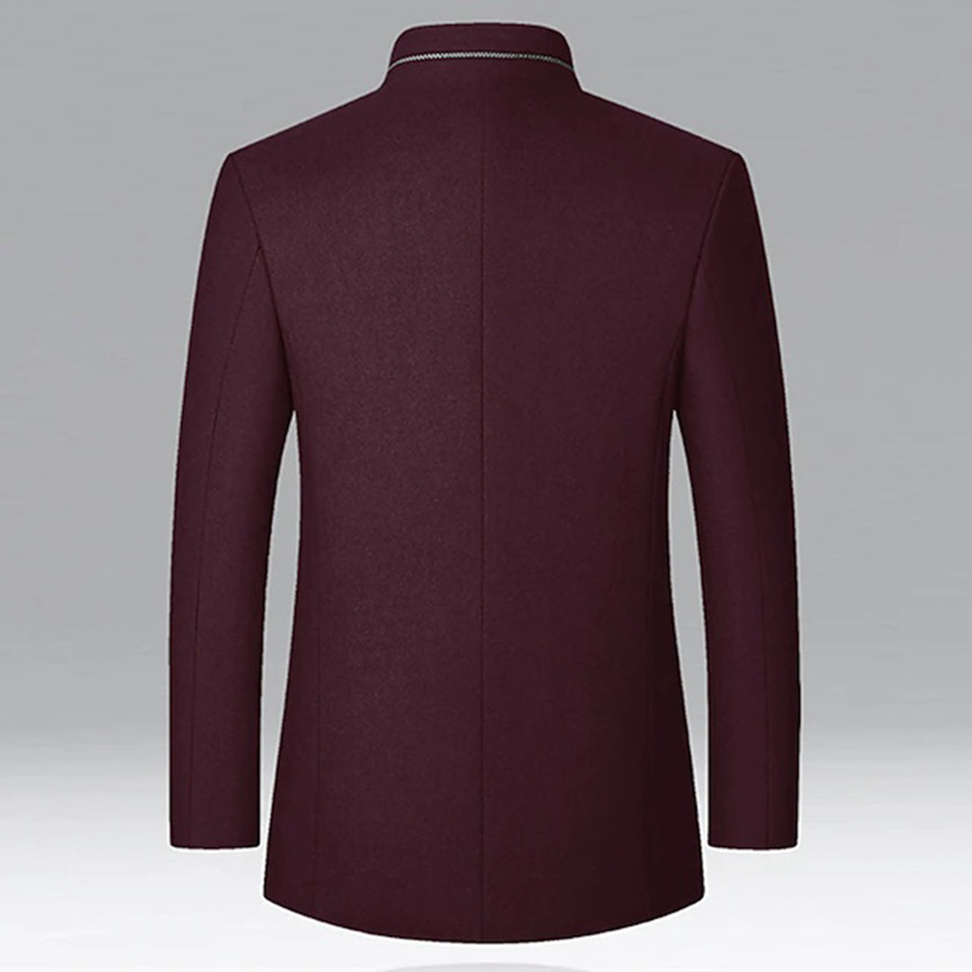 Professional tailored men's stand collar jacket, a stylish trench coat for business and events.