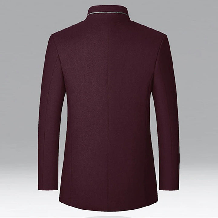 Professional tailored men's stand collar jacket, a stylish trench coat for business and events.