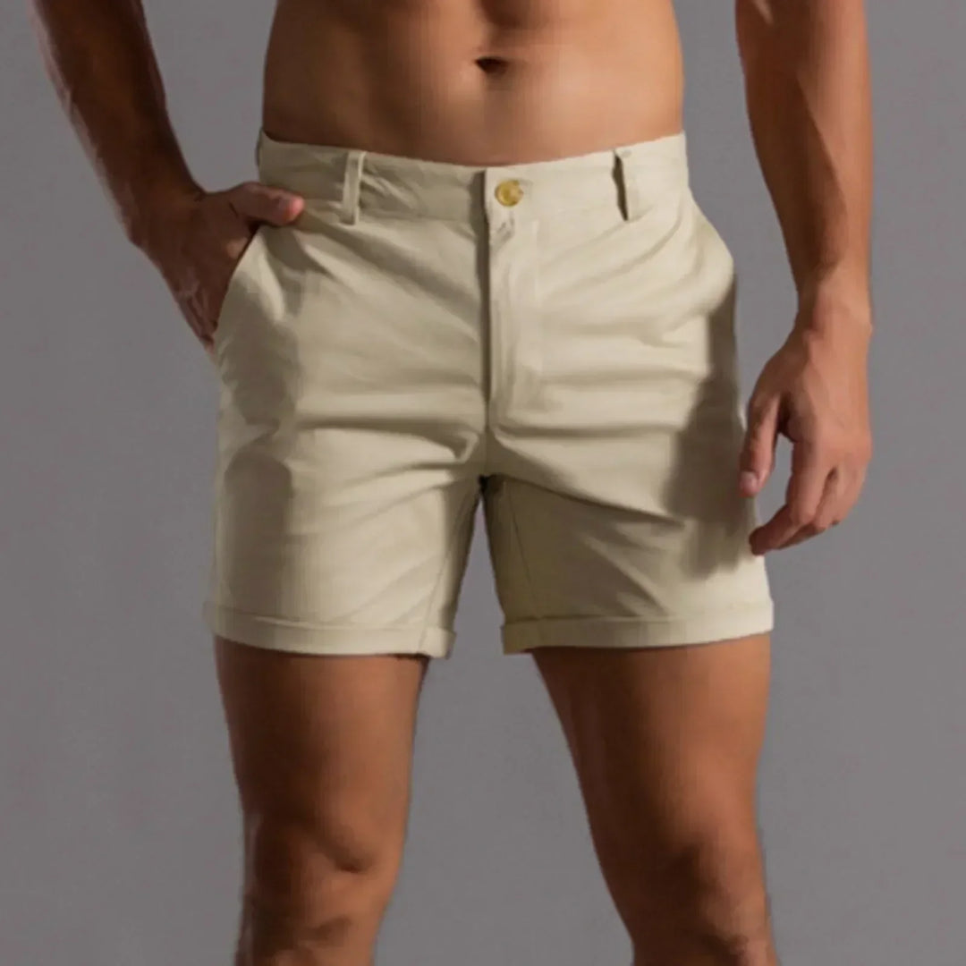 Durable men's stretch cotton chino shorts with a comfort fit, perfect for vacation & daily wear.