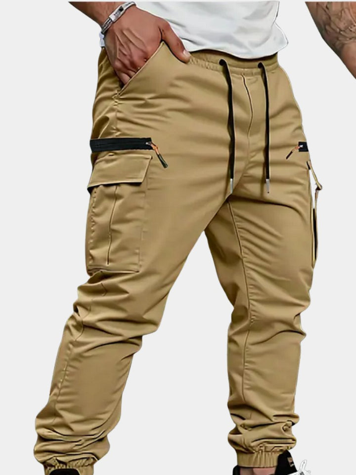 Men's stretch jogger cargo pants, offering comfort & flexibility for activewear and casual everyday wear. Tapered fit.