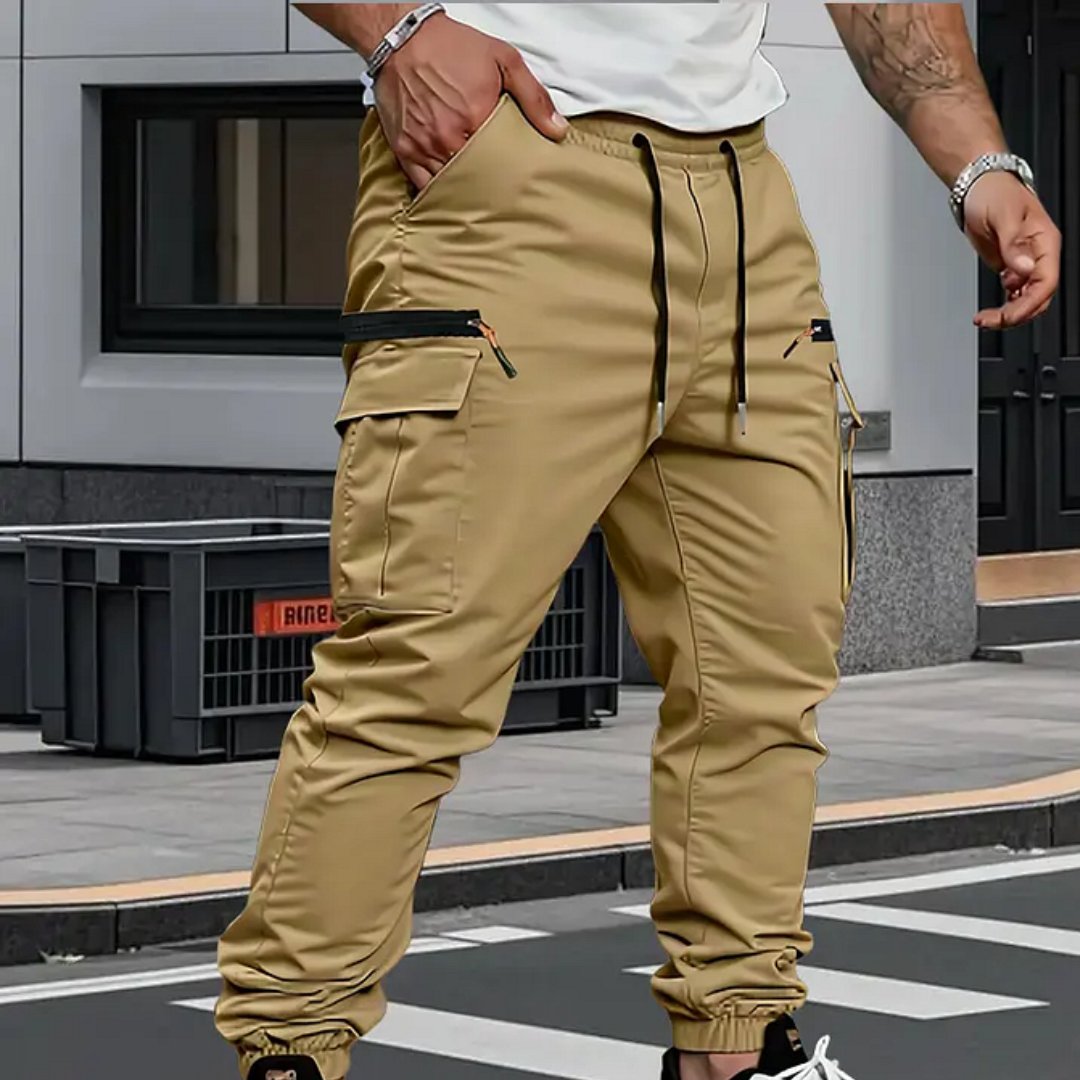 Stylish men's cargo joggers with a tapered fit and drawstring waist, perfect for modern active & casual fashion.