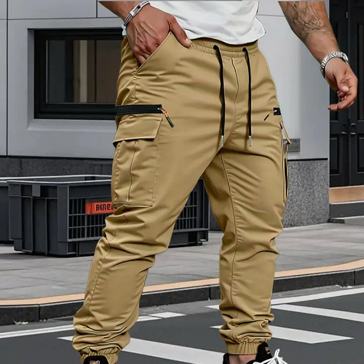 Stylish men's cargo joggers with a tapered fit and drawstring waist, perfect for modern active & casual fashion.