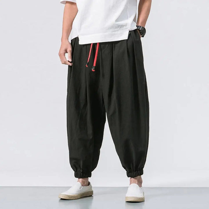 Soft men's baggy harem pants, ultimate comfort for lounge wear, yoga, or everyday casual.