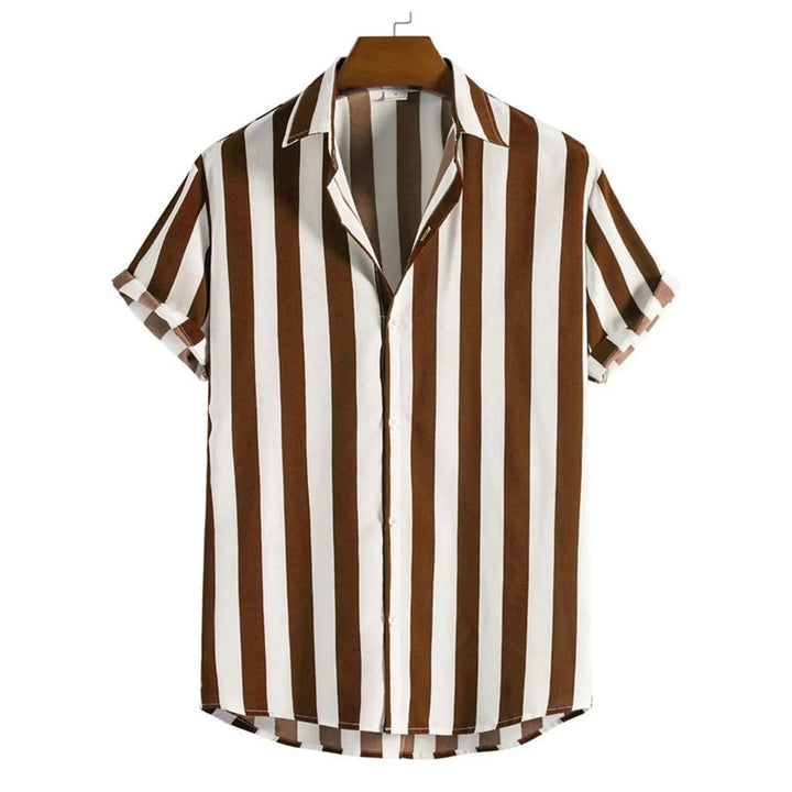 Relaxed fit men's striped polo shirt, short sleeve button-down, perfect for casual holiday style & beach outfits.