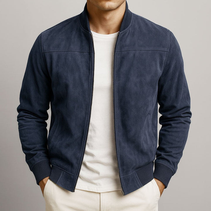 Modern men's structured bomber jacket, perfect for versatile layering & smart casual everyday men's fashion.